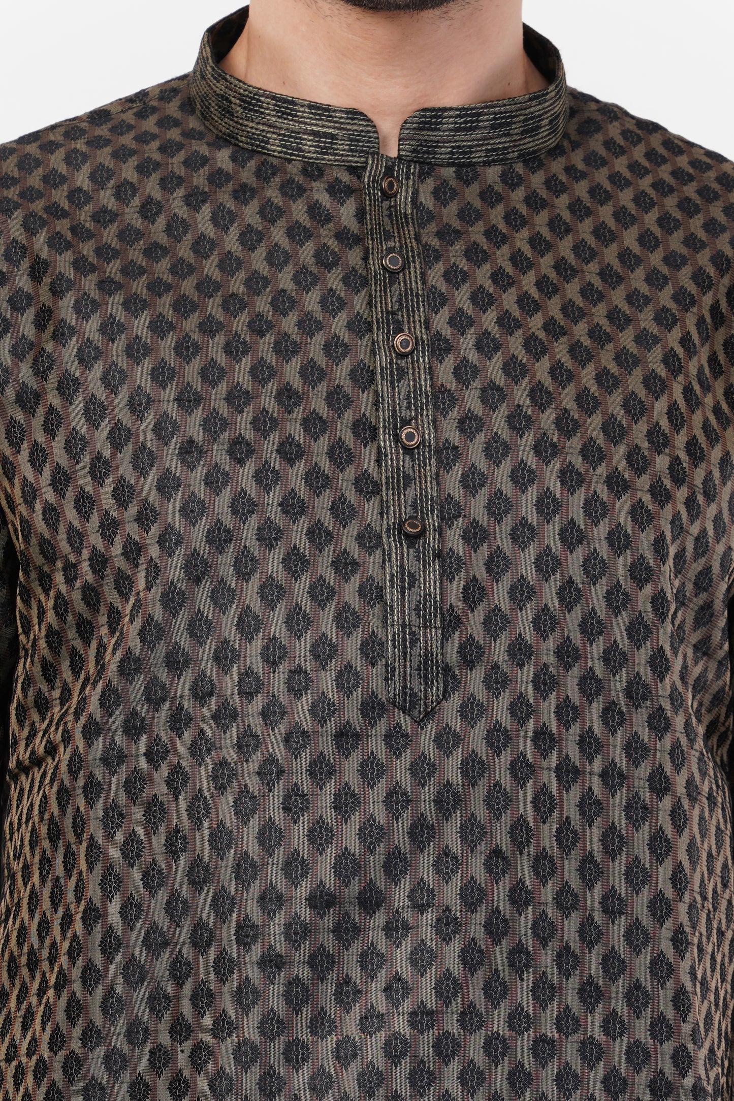 Black Poly Jaquard Subtle Embroidered Kurta Set