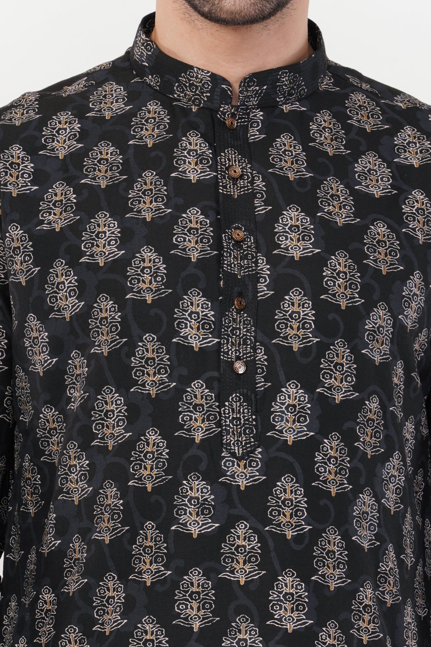 Black Printed Cotton Traditional Motifs Kurta Set