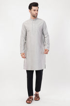 Light Grey Textured Cotton Kurta Set