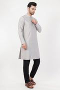 Light Grey Textured Cotton Kurta Set