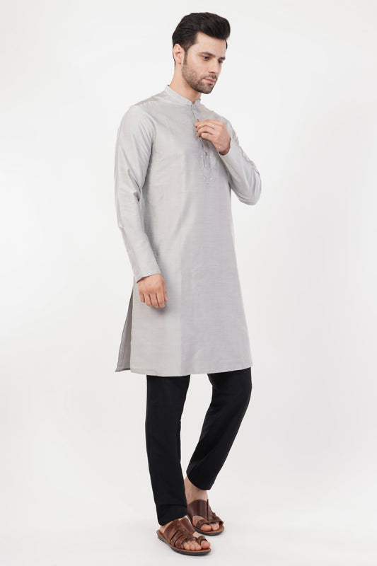 Light Grey Textured Cotton Kurta Set
