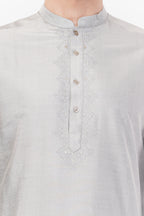 Light Grey Textured Cotton Kurta Set