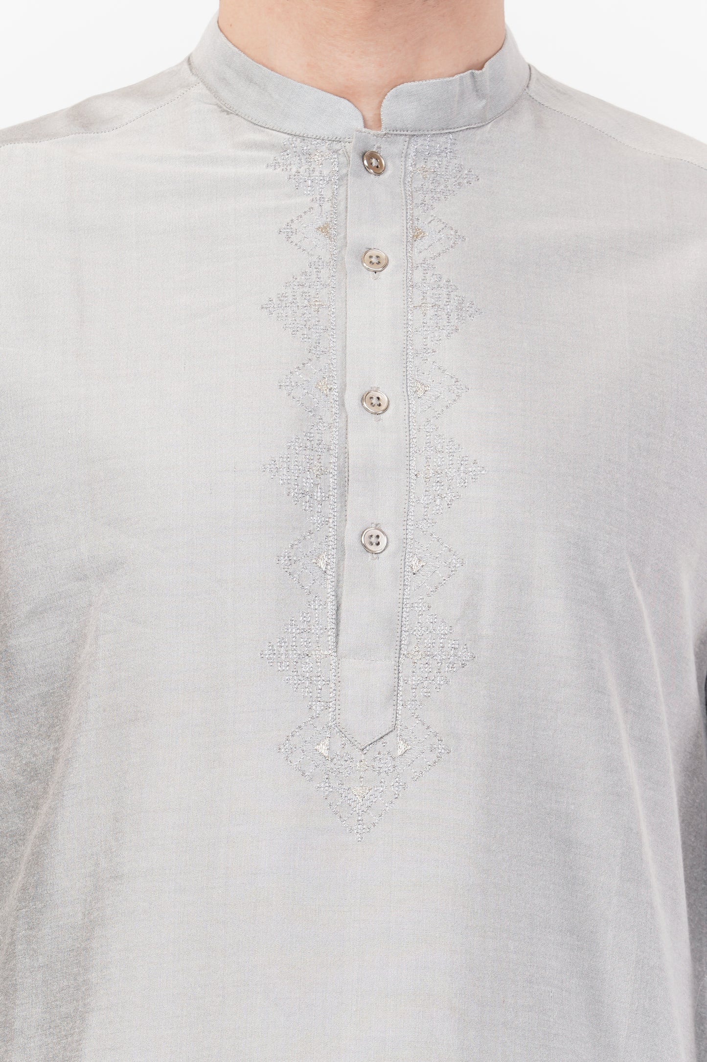 Light Grey Textured Cotton Kurta Set