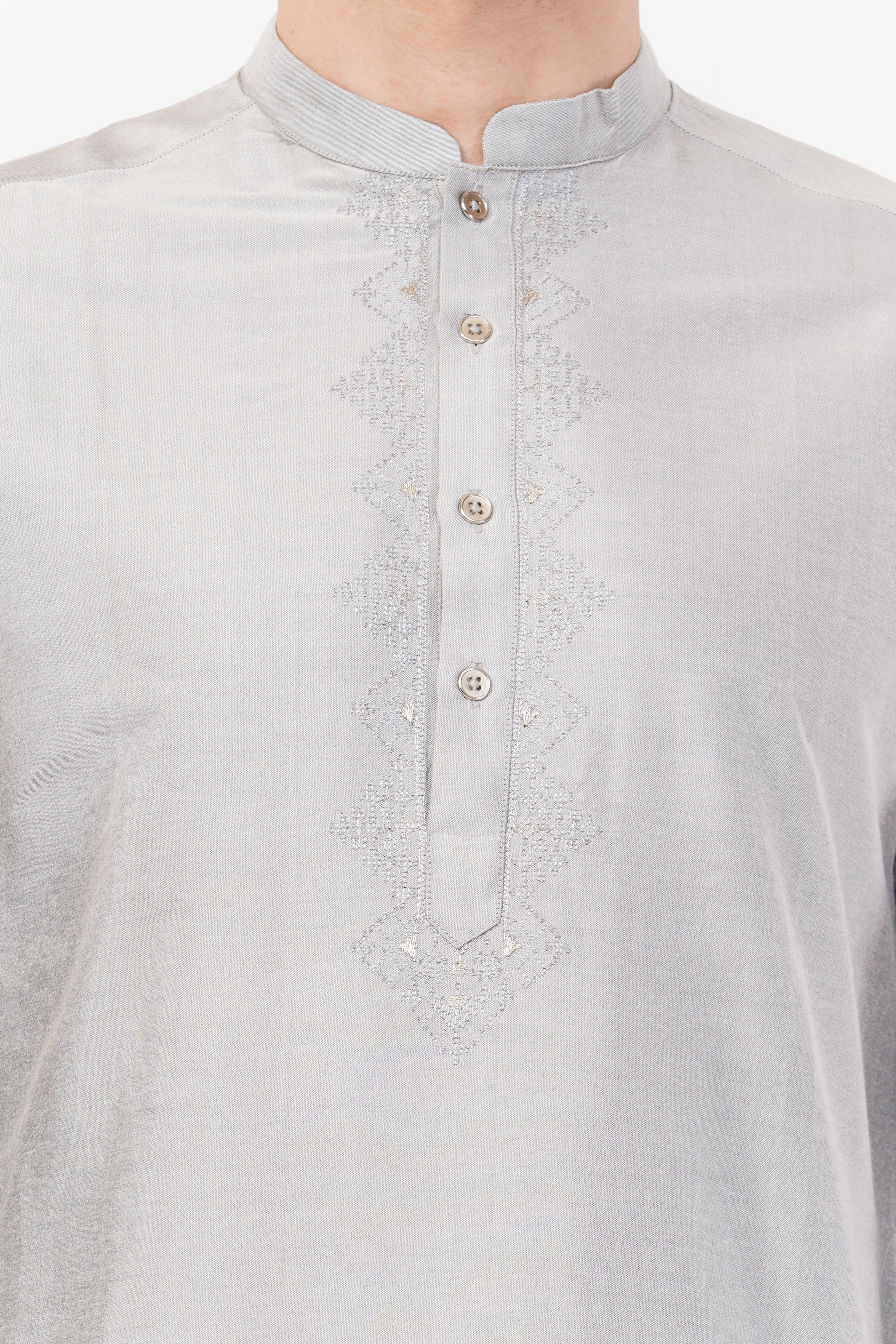 Light Grey Textured Cotton Kurta Set