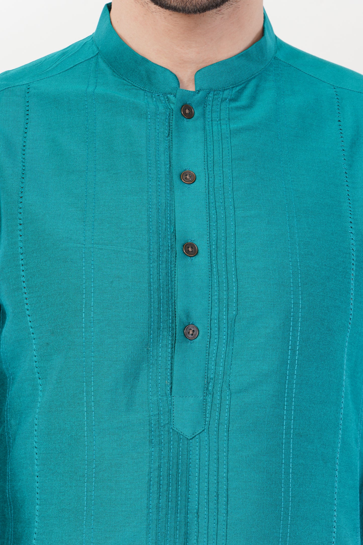 Teal Blue Printed Cotton Elegant Detailing Kurta Set