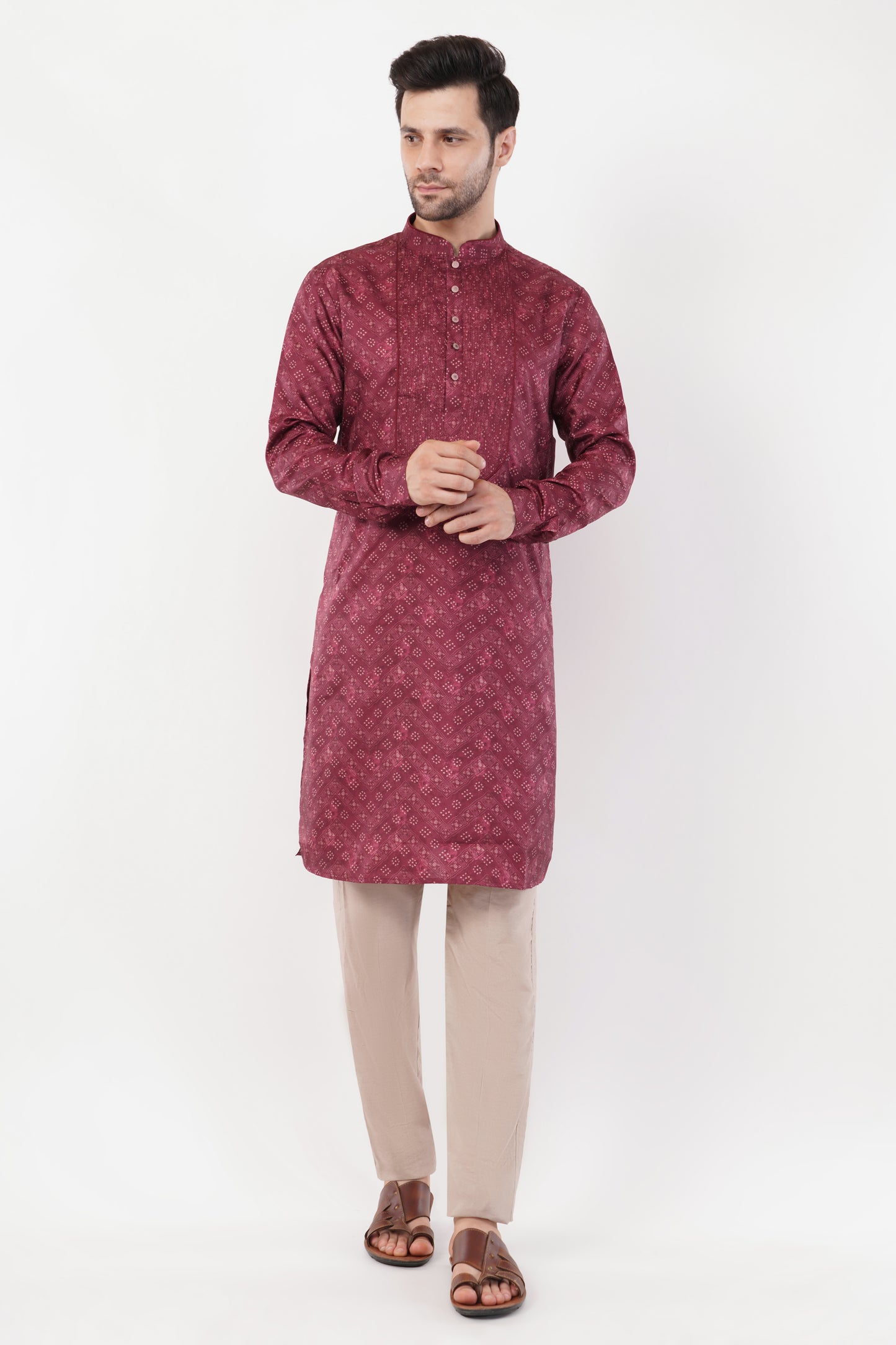 Maroon Printed Cotton Classic Design Kurta Set