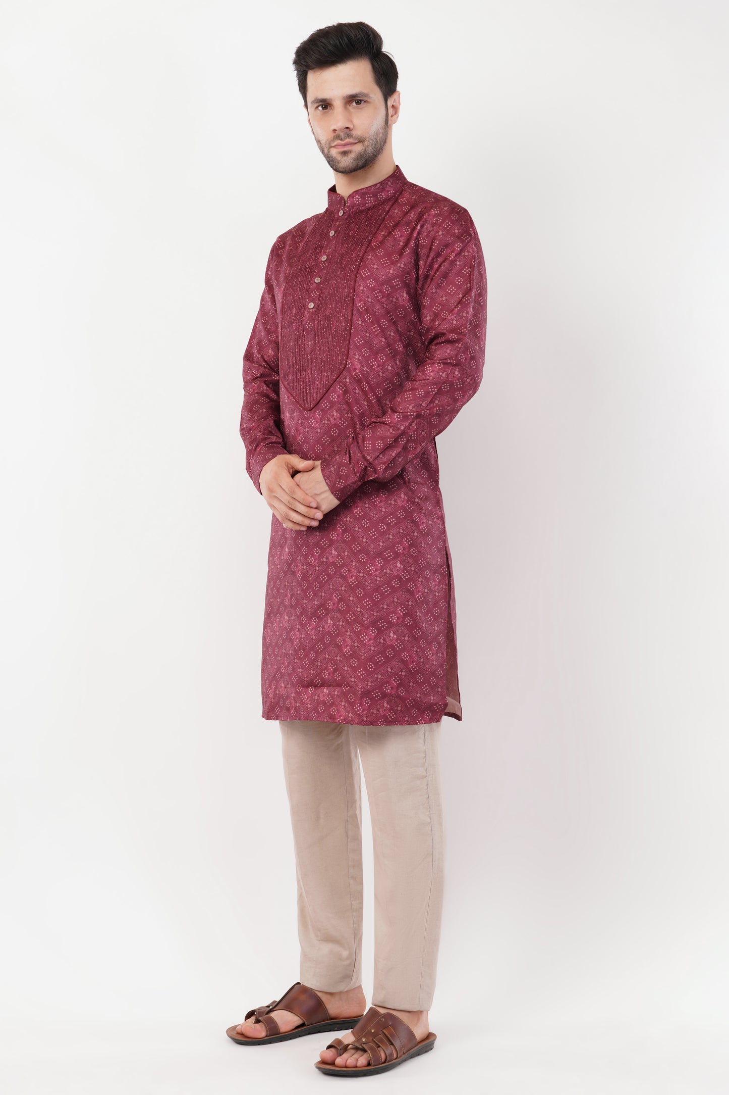 Maroon Printed Cotton Classic Design Kurta Set