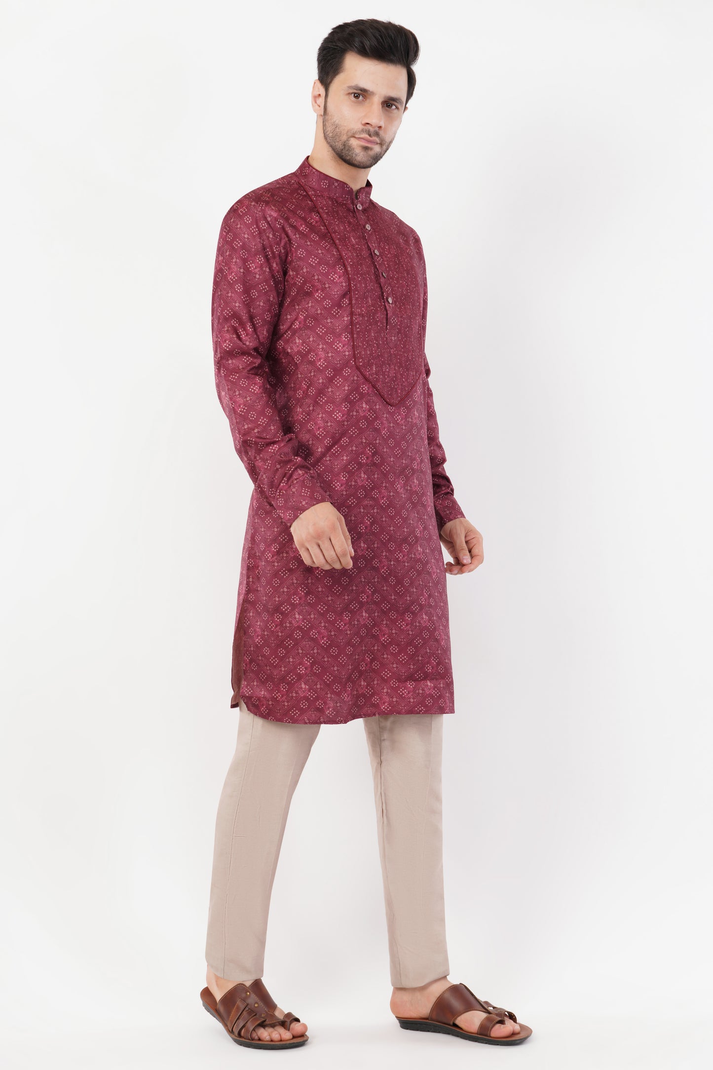 Maroon Printed Cotton Classic Design Kurta Set