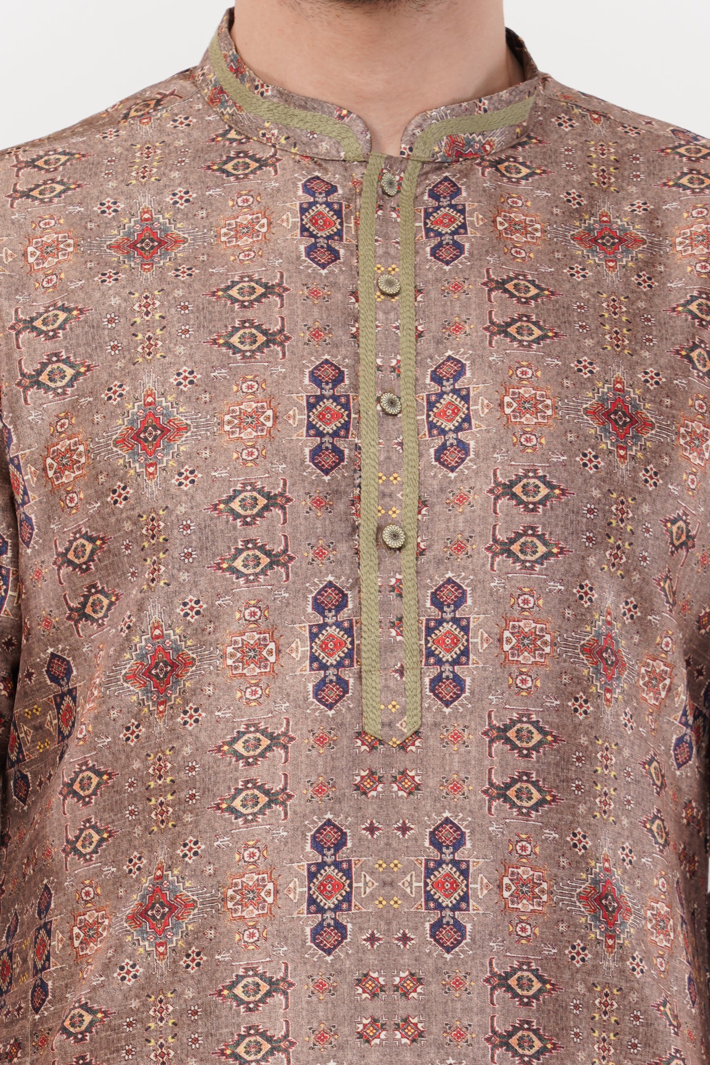 Elegant Beige Stichline Printed Polyester Kurta Set